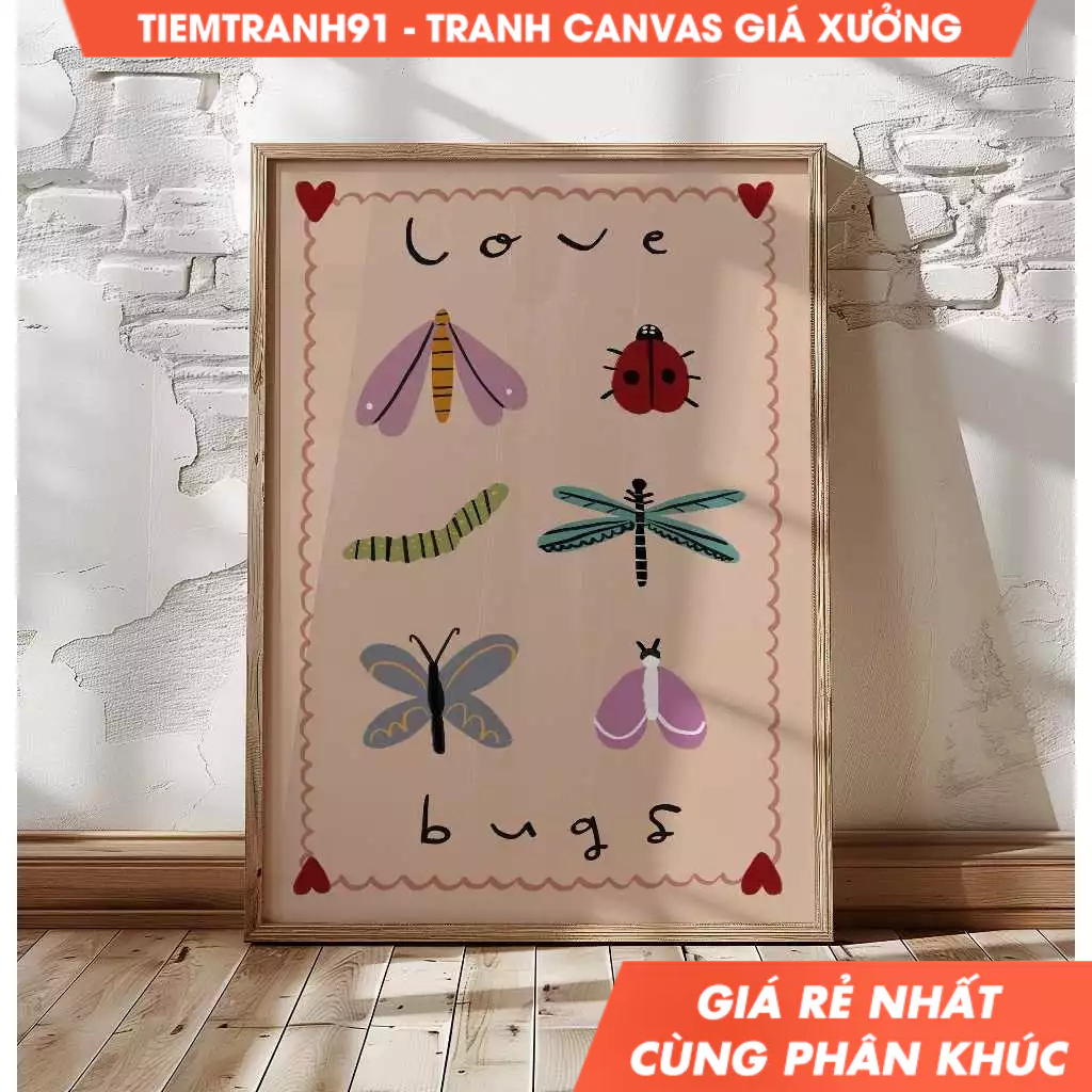 Tranh treo tường ,Love Bugs Print, Eclectic Illustration Art, Bedroom Art, Animal Illustration , tặn
