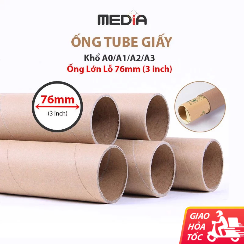 Ống Tube Giấy Đựng Poster A0/A1/A2/A3, Lỗ ø76mm (3 inch), Ống Giấy Tube Ống Giấy Tròn Ống Lõi Giấy