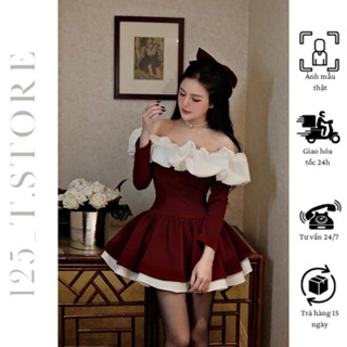  Váy trễ vai bèo phồng xòe tiểu thư  ẢNH THẬT  hàng chuẩn form loại 1 