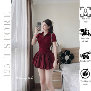 Đầm polo nhún eo dáng ngắn liền thân mix chân váy bí phồng hàng chuẩn form loại 1 