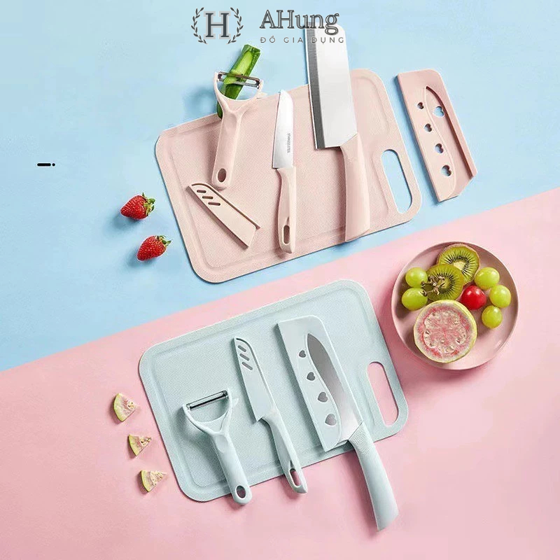 Bộ Thớt dao 5 món làm từ lúa mạch, BỘ DỤNG CỤ nhà bếp Dao Thớt, Kéo, Lạo, Bộ Dao Thớt Nhà Bếp Đa Năn