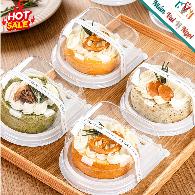 50 Hộp Nhựa Đựng Bánh Cuộn, Bông Lan Lát, Bông Lan Trứng Muối Kèm Nĩa Xinh Yêu ~ JL015