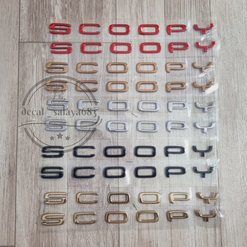 Bộ tem chữ SCOOPY chất liệu nhựa cứng mạ crom bóng dán xe Honda Scoopy 110 thái