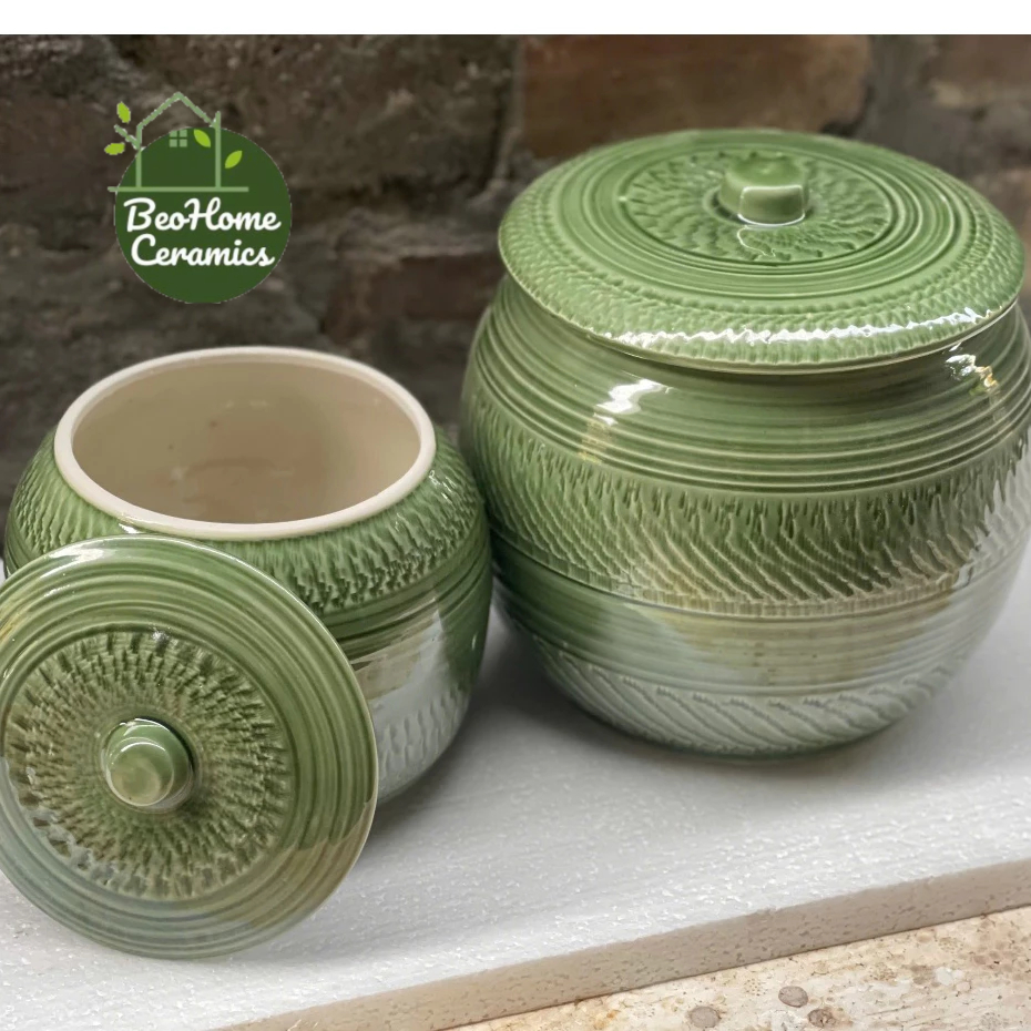 Âu đựng mỡ bằng sứ, liễn đựng mỡ, hũ đựng mỡ, âu mỡ sành, niễng đựng mỡ, hũ muối dưa cà, thố đựng mỡ