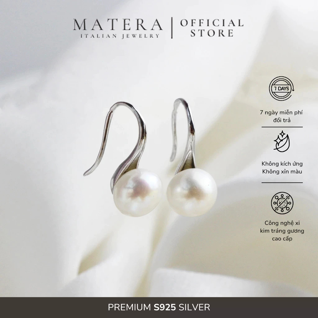  Bông tai bạc nữ MATERA S925 Julia Pearl Earings khuyên móc bạc hạt trai nước ngọt MBT09 