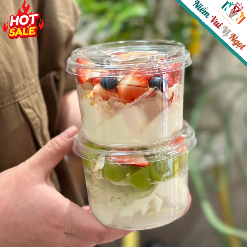 50 Hộp nhựa Tròn cao 500ml đựng Bánh Mousse, Xôi chè, Đá bào, Panna Cotta Trái cây ~ W117