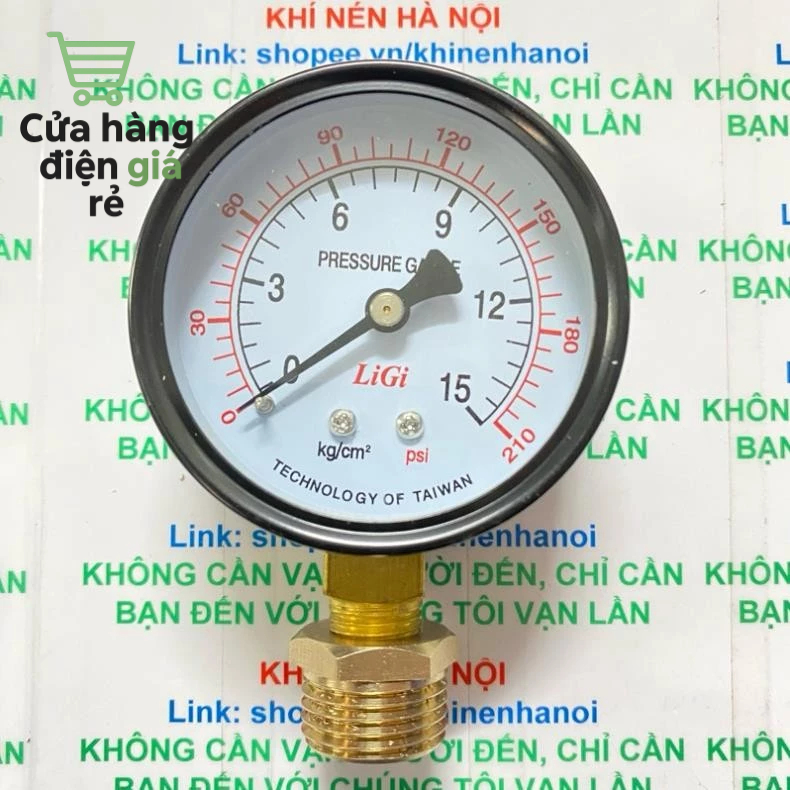 Đồng hồ áp suất hơi Ligi, KKGauges chân đứng ren 13mm, đường kính mặt 63mm đầy đủ dải đo 1 kg, 5kg, 