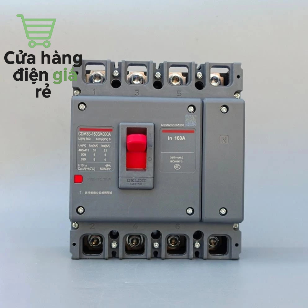 Aptomat khối, át khối 4 pha chống giật chống quá tải hàng delixi chính hãng bảo hành 1 năm.