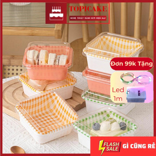  Hộp Bánh Bento Sọc Caro Họa Tiết Sắc Nét Dung Tích 450ml Hộp Đựng Bánh Kem Tiramisu Mousse Bento 