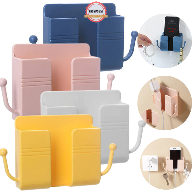Kệ Dán Tường Để Đt , Remote Có Móc Treo Tiện Dụng Chất Liệu Nhựa pp Cao Cấp, Mẫu Mới Chịu Lực tốt