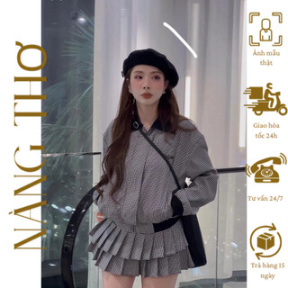  Sét áo bomber cổ đức phối chân váy xếp li  FREESHIP  hàng đẹp loại 1 