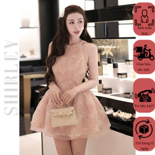 Váy ren xòe bồng tiểu thư phối tơ dáng ngắn khoét nách [SHIRLEY] hàng đẹp loại 1