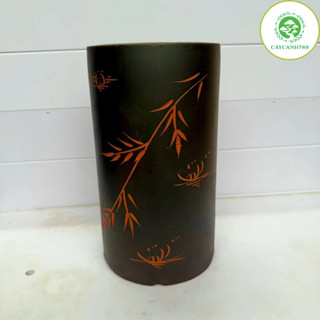  Chậu gốm sứ hình trụ men đem hoa văn   sông núi gió trăng  CxR :25x14cm  