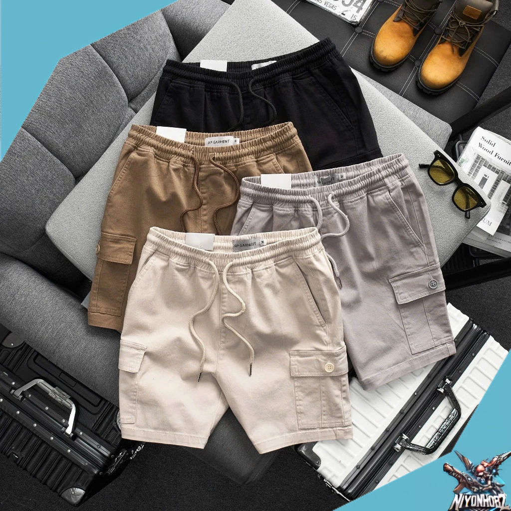 Quần Short Đùi Kaki Túi Hộp Lưng Thun Nam Garment V2 Form Trên Gối Co Giãn Big Size Dưới 100kg