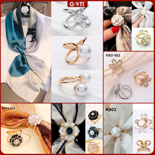 GOTI - Nút Thắt Khăn Quàng Cổ Lụa Khuy Khóa Cài Khăn Choàng Cổ Lụa Hình Chữ X Đính Hạt Lớn K903