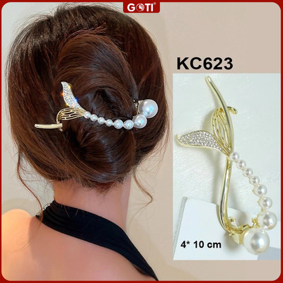 GOTI – Phụ Kiện Quà Tặng Nữ 20/10 8/3 – Kẹp Tóc Càng Cua Hình 2 Hàng Hạt Viên Sang Trọng KC616