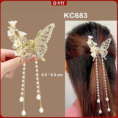 GOTI Quà Tặng Cho Nữ 8/3 20/10 Kiểu Kẹp Tóc Nhỏ Hình Bướm Phối 5 Hoa Tulip Dây Tua Rua Trẻ Trung KC683