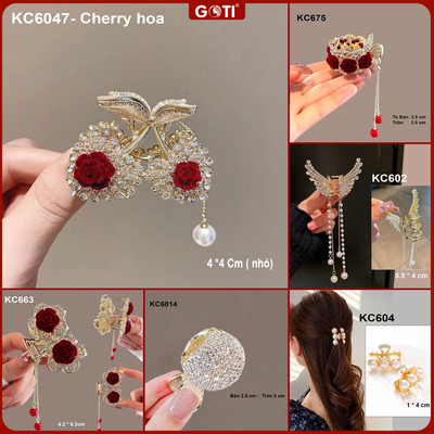 GOTI Phụ Kiện Kẹp Tóc Nữ Hình Trái Cherry Đỏ Kiểu Kẹp Càng Cua Nhỏ Nhắn Dự Tiệc Sang Trọng KC6047