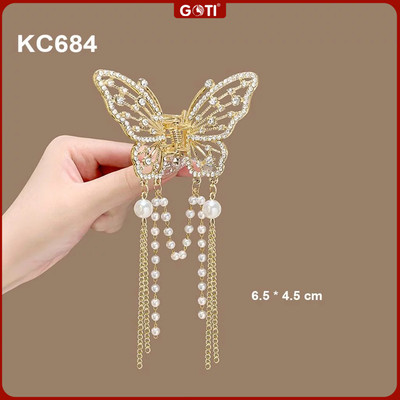 GOTI Kẹp Tóc Kim Loại Nhỏ Hình Bướm Viền Cánh Đá Phối Tua Rua Đi Tiệc, Đi Chơi,Quà Tặng Cho Nữ KC684