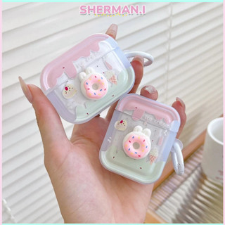 Vỏ bảo vệ tai nghe Bluetooth hình bánh rán hồng 3D cho Airpod 1/2 3 Pro/Pro2-SN