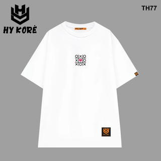 Áo thun HY KOREA form rộng logo thêu 77 tay lỡ nam nữ