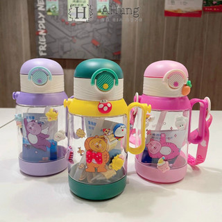 Bình Nước 500ml Cho Các Bé Có Tay Cầm Dây Đeo Tặng Kèm Sticker Siêu Đáng Yêu