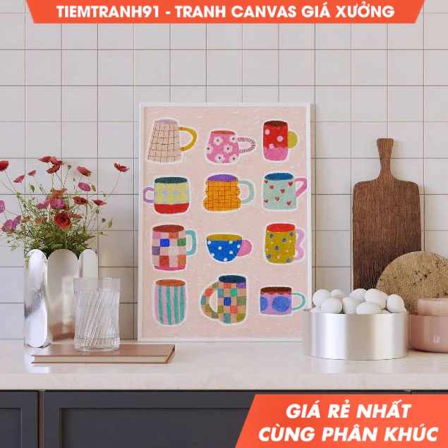 Tranh treo tường, Colorful Drink Mugs Illustration, Colorful, Still Life Illustration, Printable Art