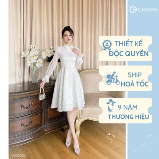 Váy dài tay dáng xòe cổ Đức Charme 401025