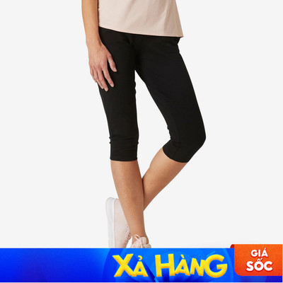 Quần legging lửng tập fitness cotton fit+ cho nữ đen DECATHLON DOMYOS mã 8645741