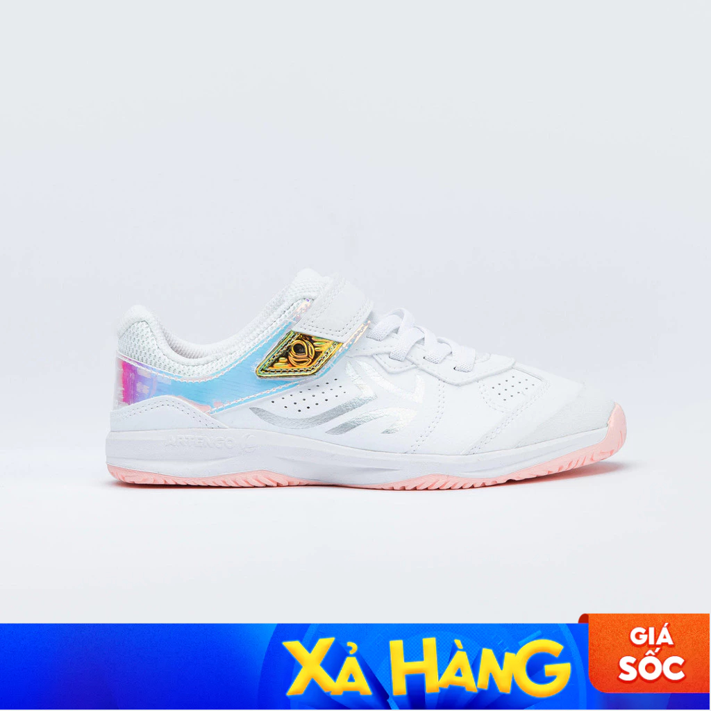Giày tennis, pickleball cho trẻ em có quai dán ts160 trắng/họa tiết Decathlon DECATHLON mã 962625