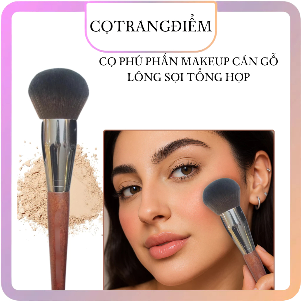 Cọ Phủ Phấn Makeup Cán Gổ Tự Nhiên Lông Sợi Tổng Hợp Cao Cấp Màu Đen