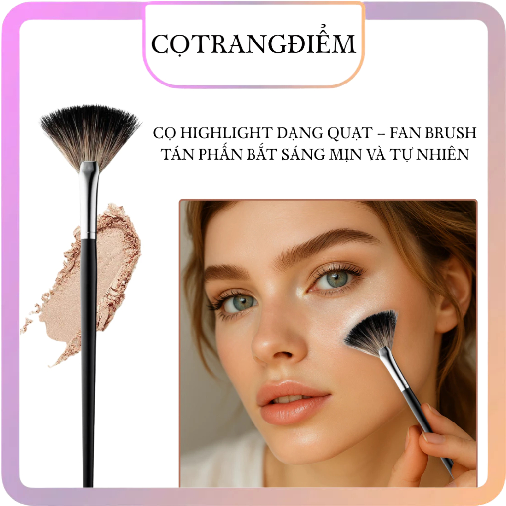Cọ Highlight Quạt Giao Ngẫu Nhiên Đúng Đầu Cọ trang điểm kích thước 15*2 cm,chất liệu thân bằng nhựa và sợi nylon Ducare