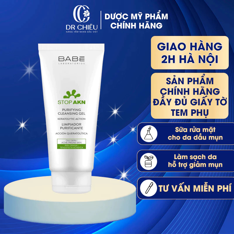 Sữa rửa mặt BaBe - Rửa Mặt BaBe Stop Akn Purifying Cleansing dành cho da dầu mụn 100-200ml
