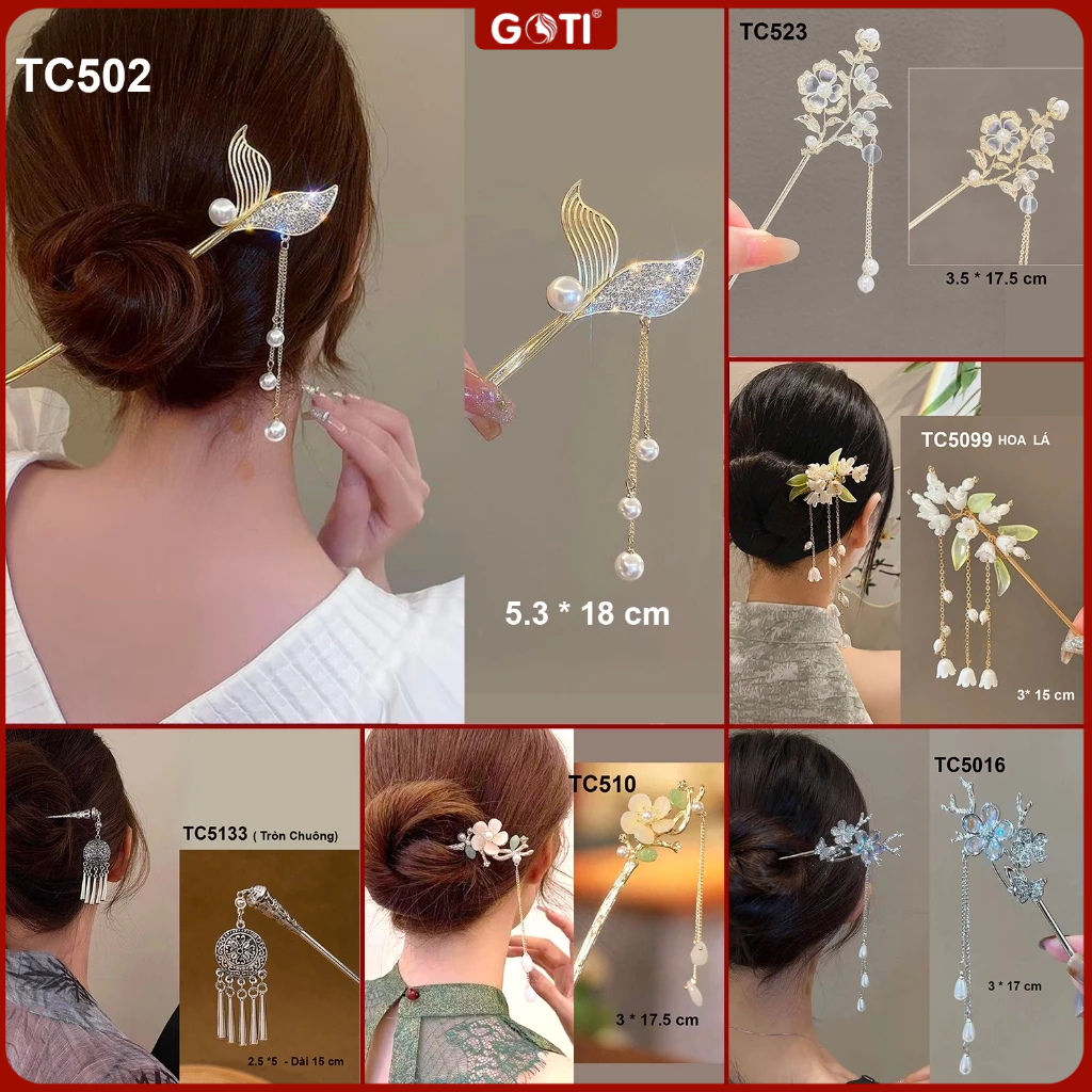 GOTI Trâm Cài Tóc Búi Gọng Kim Loại Thanh Lịch Phong Cách Cổ Trang, Hiện Đại Dành Cho Nữ TC502