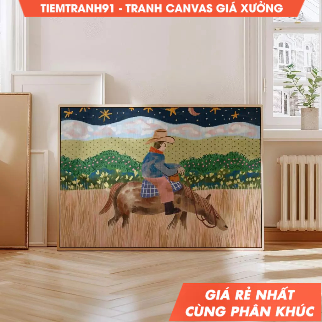 Tranh treo tường, Cowboy Riding A Horse, Colorful , Cowboy Wall Art, Horse Wall Art, Printable Art, 