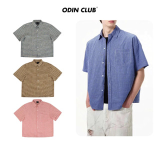Áo sơ mi cộc tay Nelson ODIN CLUB, Sơ mi form boxy tôn dáng, chất liệu vải đũi họa tiết kẻ caro trendy