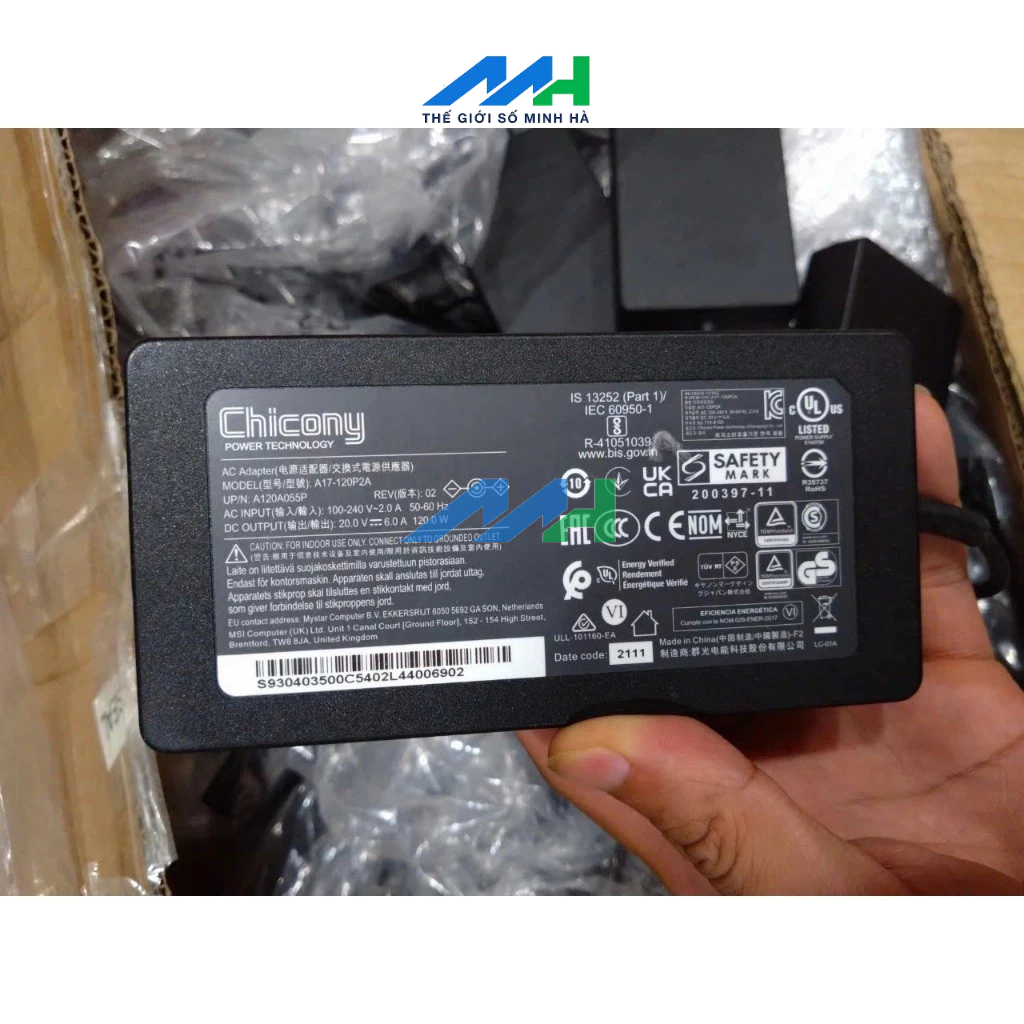 Sạc dành cho (Adapter for) Laptop MSI GF63 Thin 11SC/GTX1650 Max-Q A17-120P2A Chicony 20V 6A 4.5mm