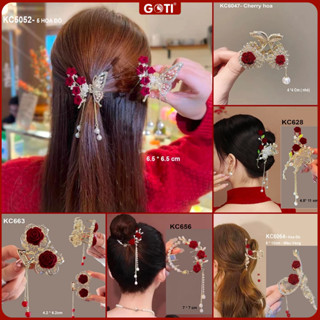  GOTI Phụ Kiện Tóc Nữ Kẹp Tóc Càng Qua ít Tóc Kiểu Hàn Quốc Hoa Đỏ Phong Cách Dịp Tết KC6052 