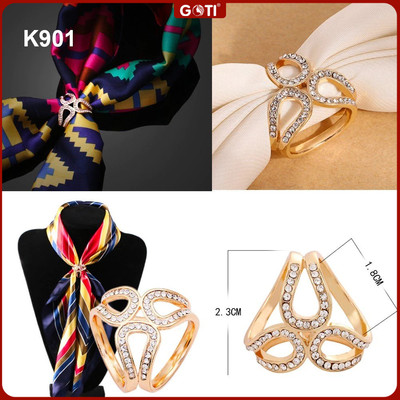 GOTI - Nút Thắt Khăn Quàng Cổ Lụa Khuy Khóa Cài Khăn Choàng Cổ Lụa Hình 3 Vòng Màu Vàng Chữ C Thanh Lịch K901