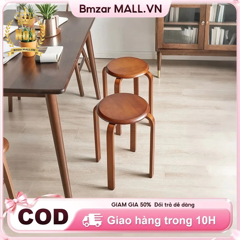 BMZAR Ghế Đôn Gỗ Tròn chân dẹp Chân Thẳng Dáng Thang 3 màu sắc chắc chắn tiện dụng dễ phối | BigBuy360 - bigbuy360.vn