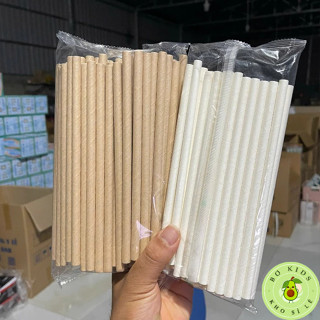 Túi 100 Chiếc Ống Hút Giấy 3 Lớp Màu Nâu Kraft, Màu Trắng Đủ Size phù hợp cho nhiều loại nước uống