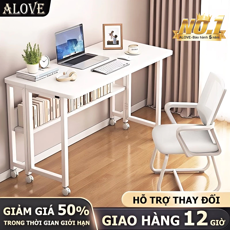 ALOVE Bàn học điều chỉnh độ cao mặt gỗ MDF khung thép chắc chắn bánh xe di chuyển linh hoạt | BigBuy360 - bigbuy360.vn