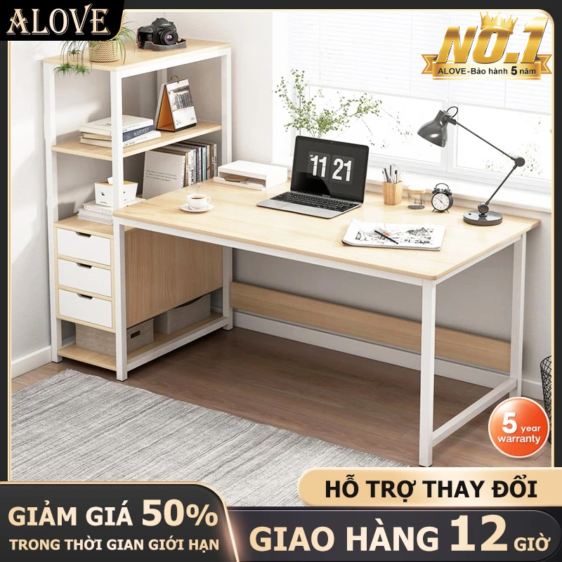 ALOVE Bàn làm việc bàn học khung sắt kèm giá sách khung sắt 25x25mm sơn tĩnh điện chịu lực cao mặt gỗ mdf dày 15mm | BigBuy360 - bigbuy360.vn
