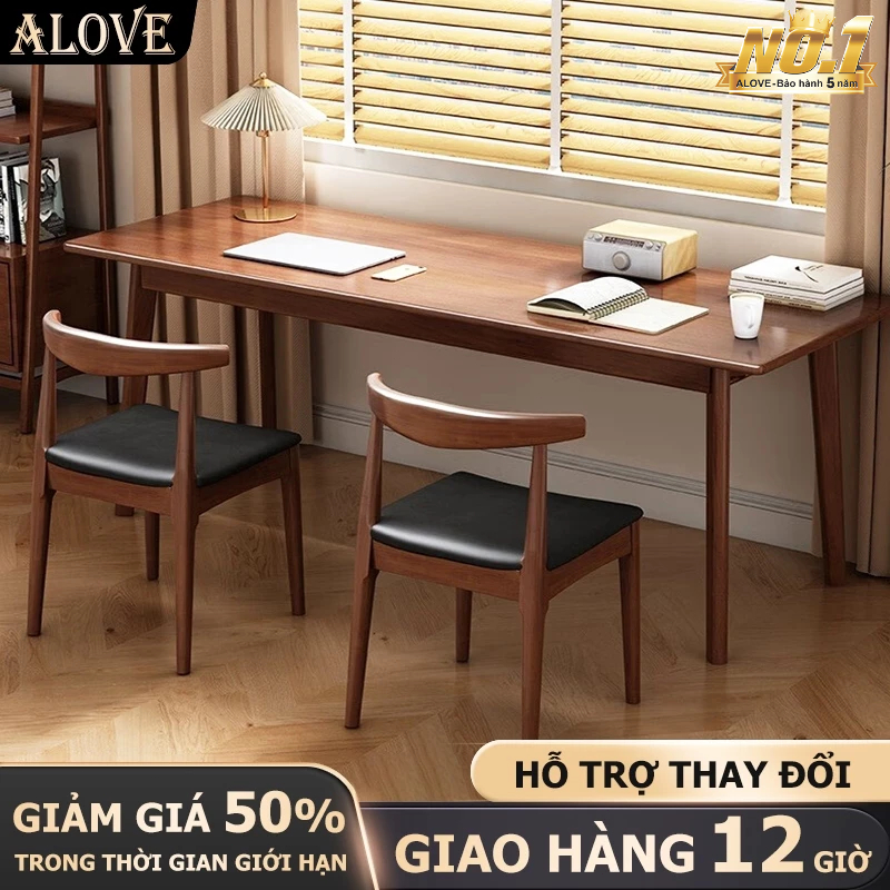 ALOVE Bàn làm việc học tập gỗ văn phòng tại nhà Bàn học tập tháo lắp Bàn làm việc khung sắt dày liên