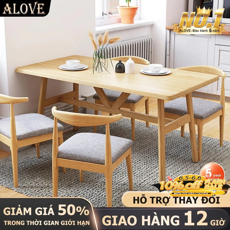ALOVE Bàn Ăn Mặt bàn màu gỗ tự nhiên Phong cách cao cấp và thoải mái Màu sắc tùy chọn  Có thể phục vụ 6-8 người