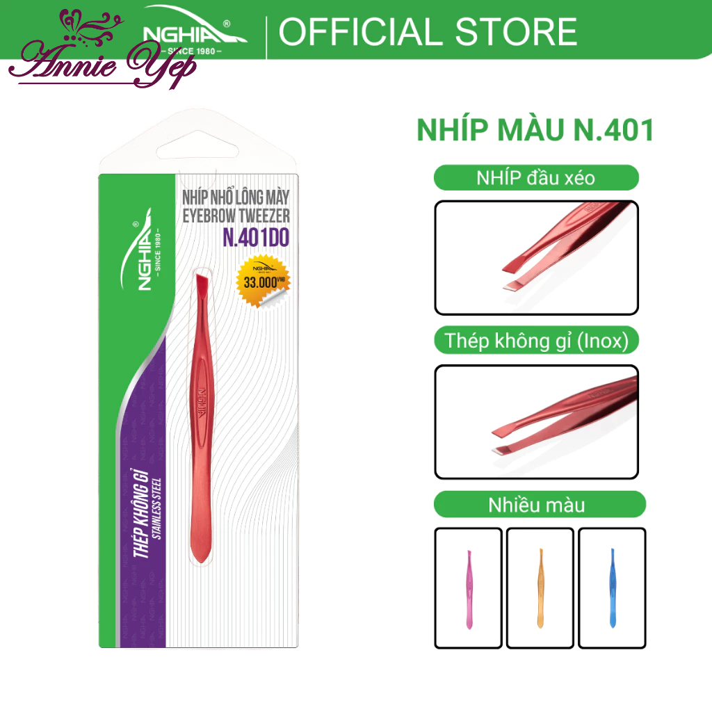 Nhíp nhổ lông mày, nhổ tóc Kềm Nghĩa giá sỉ N-401 Kềm Nghĩa giá tốt Kềm Nghĩa chính hãng