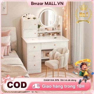  BMZAR Bàn trang điểm phong cách hiện đại có đèn lED có 2 ngăn kéo tủ để đồ trang điểm decor làm việc 