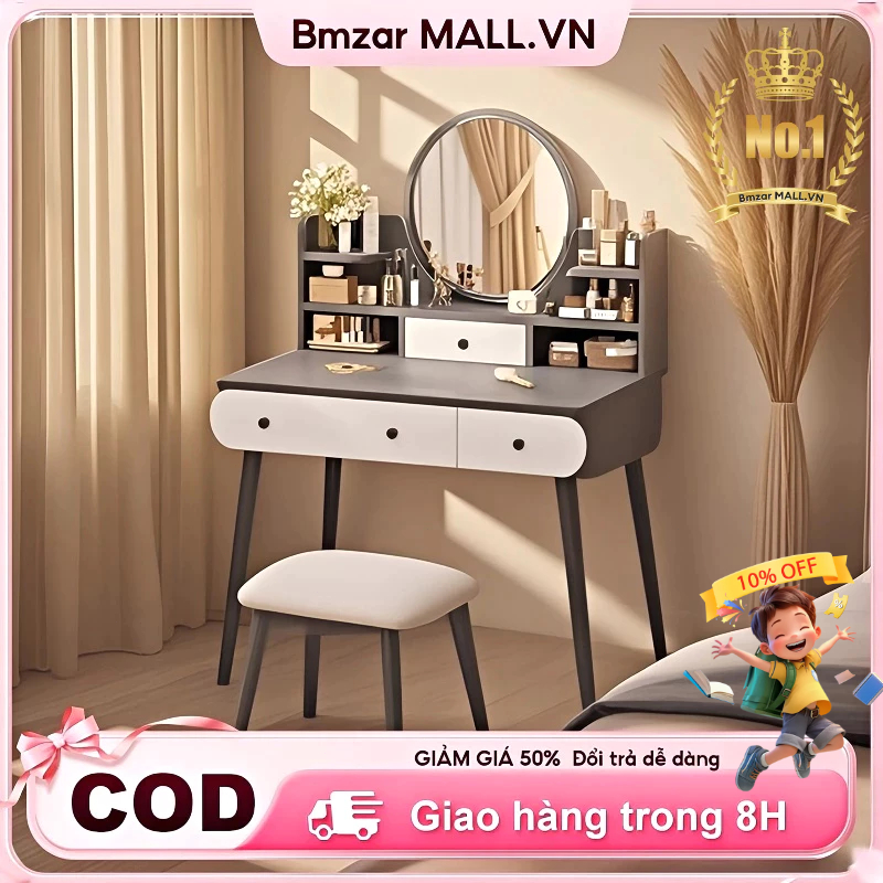 Bmzar bàn trang điểm bắc âu có đèn Led có gương sáng thông thời trang đơn giản hiện đại bàn | BigBuy360 - bigbuy360.vn