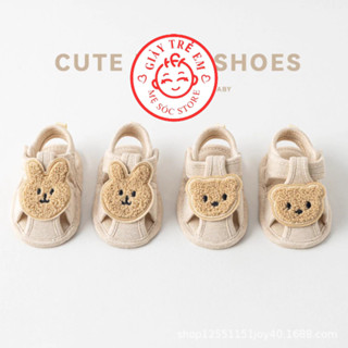 Giày vải sandal tập đi cho bé trai bé gái mùa hè 2025, đế mềm chống trượt, size cho trẻ 0-1 tuổi, mini 25 gấu thỏ.
