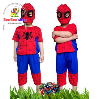 (SN13)"TẶNG" mặt nạ, bộ Quần áo siêu nhân Người Nhện Spider-Man tay ngắn cho bé từ 1 tuổi đến 6 tuổii 11-33kg